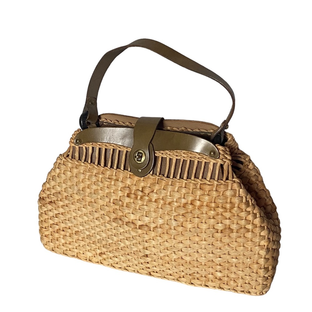 Vintage Zenith straw leather trim bag